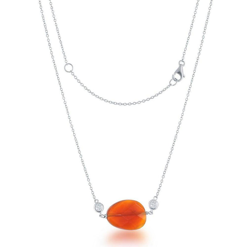 Sterling Silver Red Carnelian with Small CZs Necklace - Walter Bauman Jewelers