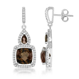 Sterling Silver Square Smokey Center with White Topaz Border 5.72cttw Earrings - Walter Bauman Jewelers