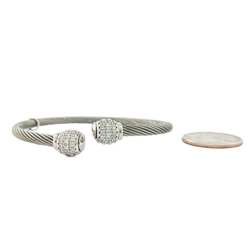 Sterling Silver & Steel CZ Cuff Bracelet - Walter Bauman Jewelers