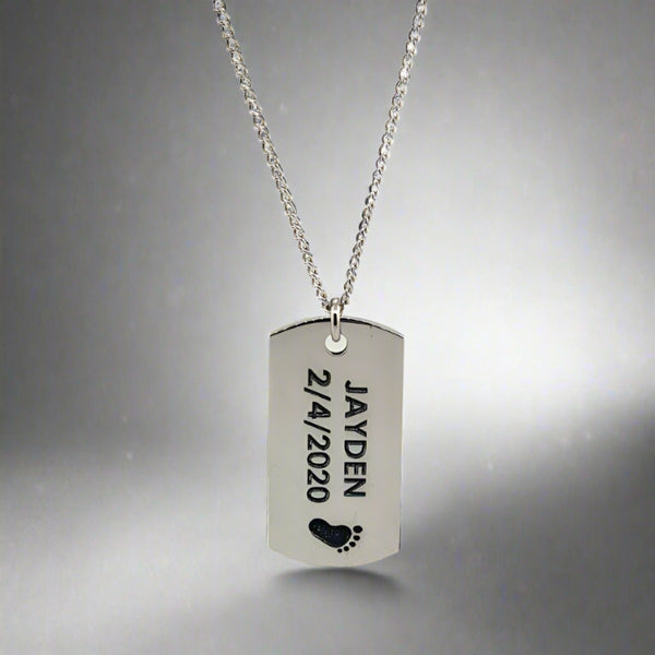 Sterling silver tag necklace with chain - Walter Bauman Jewelers