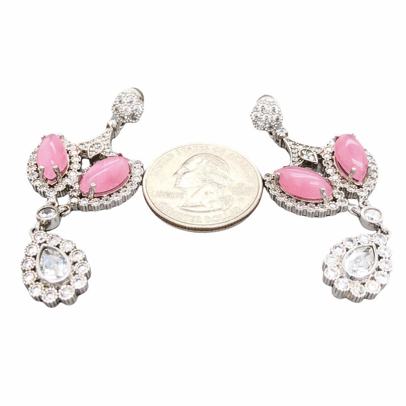 Sterling Silver White & Pink CZ Chandelier Dangle Earrings - Walter Bauman Jewelers