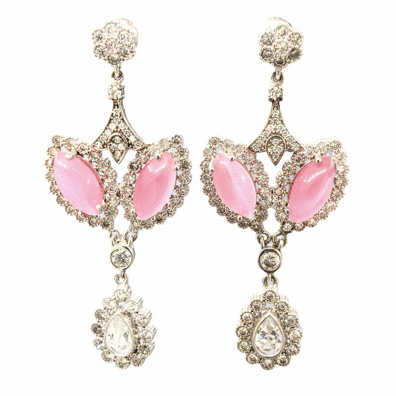 Sterling Silver White & Pink CZ Chandelier Dangle Earrings - Walter Bauman Jewelers