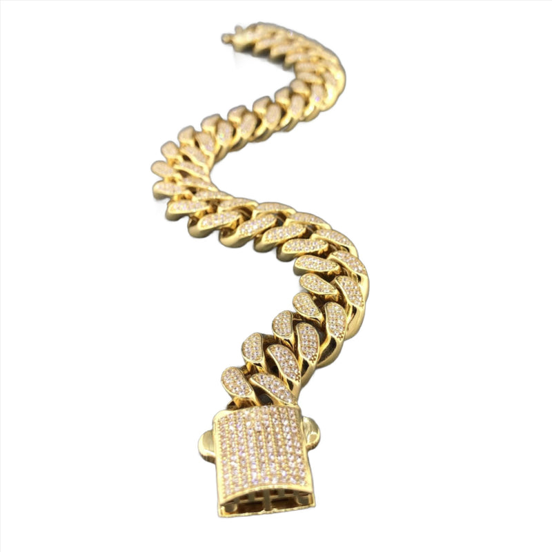 Sterling silver yellow gold plated 8" curb link cubic zirconia bracelet - Walter Bauman Jewelers