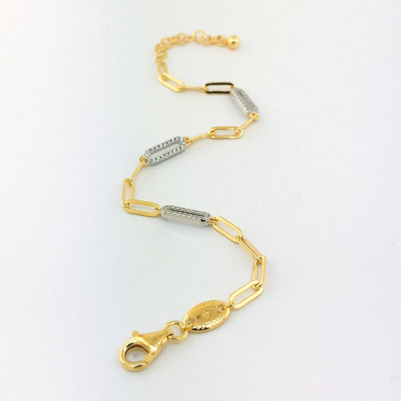 Sterling silver yellow gold plated paperclip bracelet with cubic zirconia - Walter Bauman Jewelers