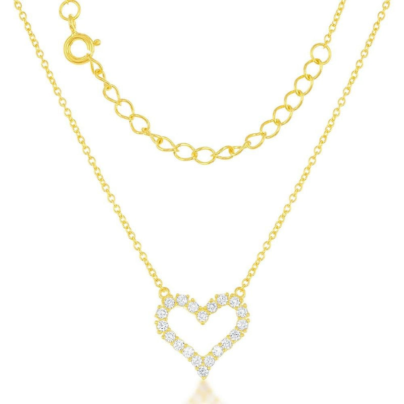 Sterling Silver Yellow Gold Plated Small Open CZ Heart Necklace - Walter Bauman Jewelers