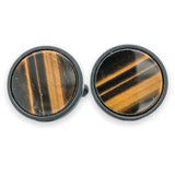 STST Black IP Striped Tiger’s Eye Cufflinks - Walter Bauman Jewelers