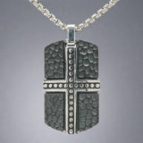 STST Black IP Textured Cross Dog Tag Pendant - Walter Bauman Jewelers