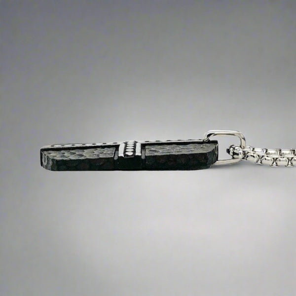STST Black IP Textured Cross Dog Tag Pendant - Walter Bauman Jewelers