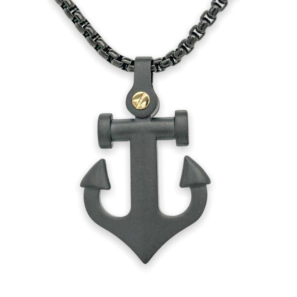 STST Black Matte IP Anchor Men’s Pendant - Walter Bauman Jewelers