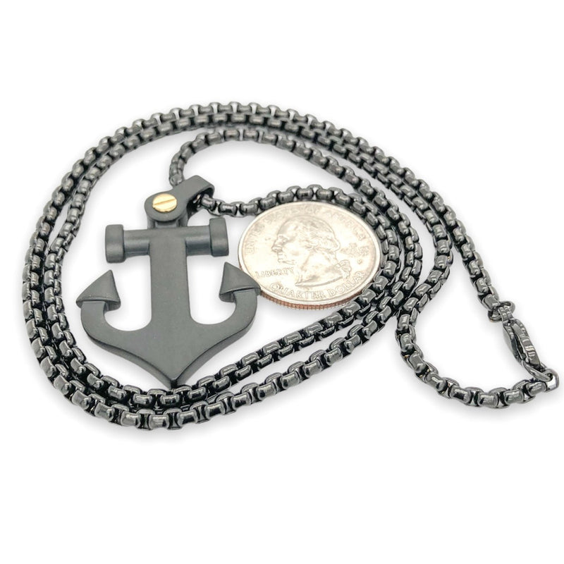 STST Black Matte IP Anchor Men’s Pendant - Walter Bauman Jewelers