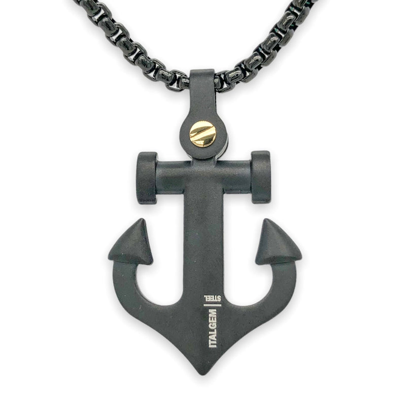 STST Black Matte IP Anchor Men’s Pendant - Walter Bauman Jewelers