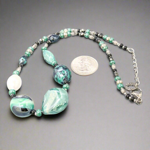 STST Black & Turquoise Murano Glass Graduated Beaded Necklace - Walter Bauman Jewelers