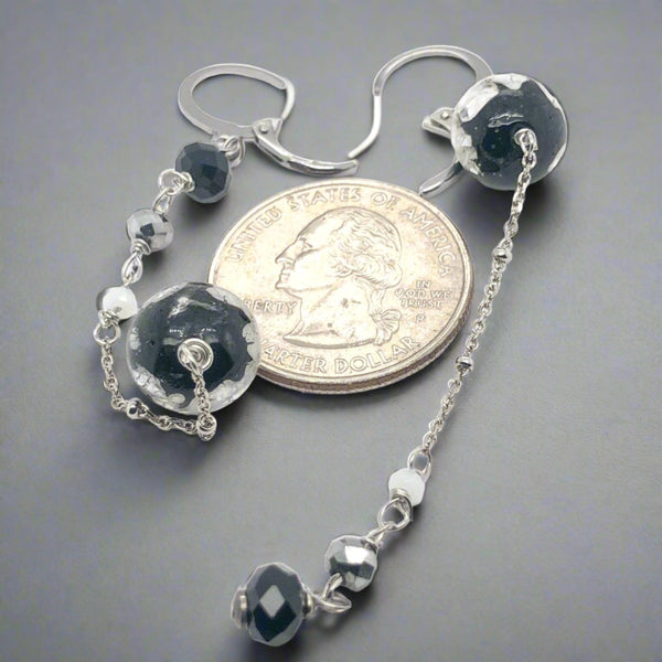 STST Black & White Murano Glass Bead Inside Out Dangle Earrings - Walter Bauman Jewelers