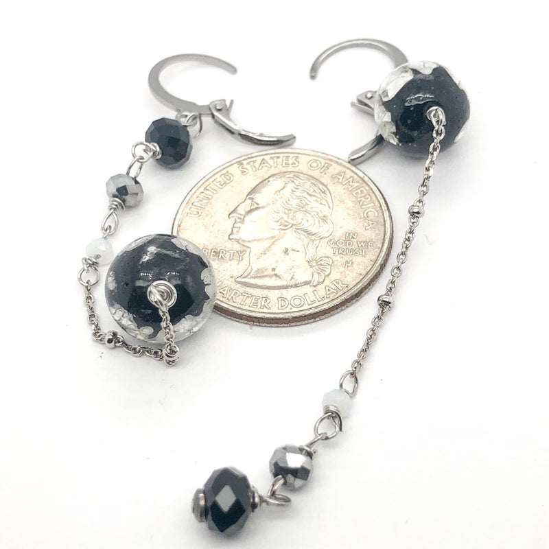 STST Black & White Murano Glass Bead Inside Out Dangle Earrings - Walter Bauman Jewelers