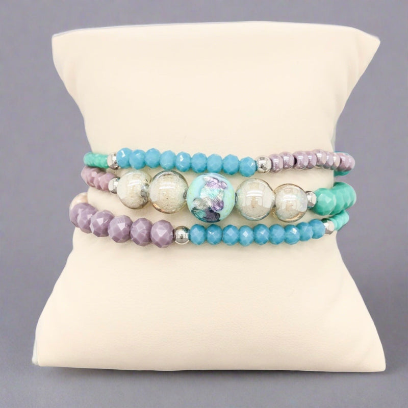 STST Blue, Purple, & Grey Murano Glass Bead Wrap Bracelet - Walter Bauman Jewelers