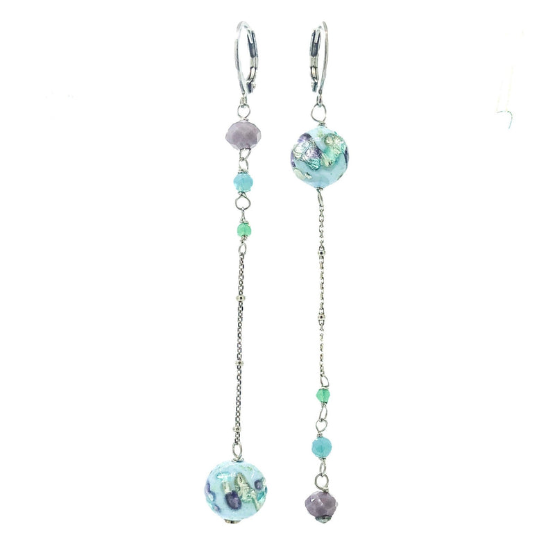 STST Blue & Purple Murano Glass Bead Inside Out Dangle Earrings - Walter Bauman Jewelers