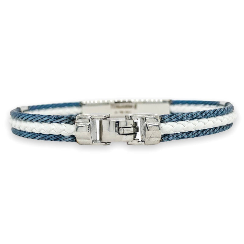 STST Blue & White Leather Cable Bracelet - Walter Bauman Jewelers