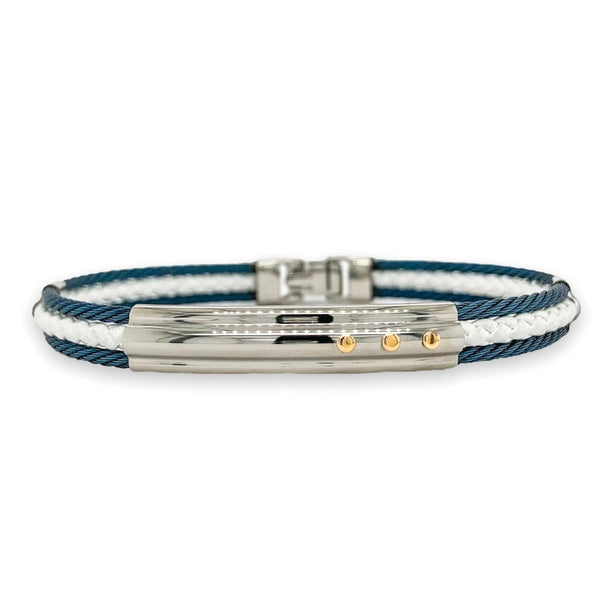 STST Blue & White Leather Cable Bracelet - Walter Bauman Jewelers