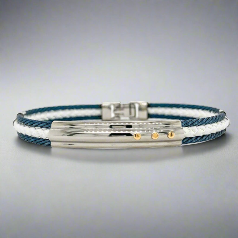 STST Blue & White Leather Cable Bracelet - Walter Bauman Jewelers