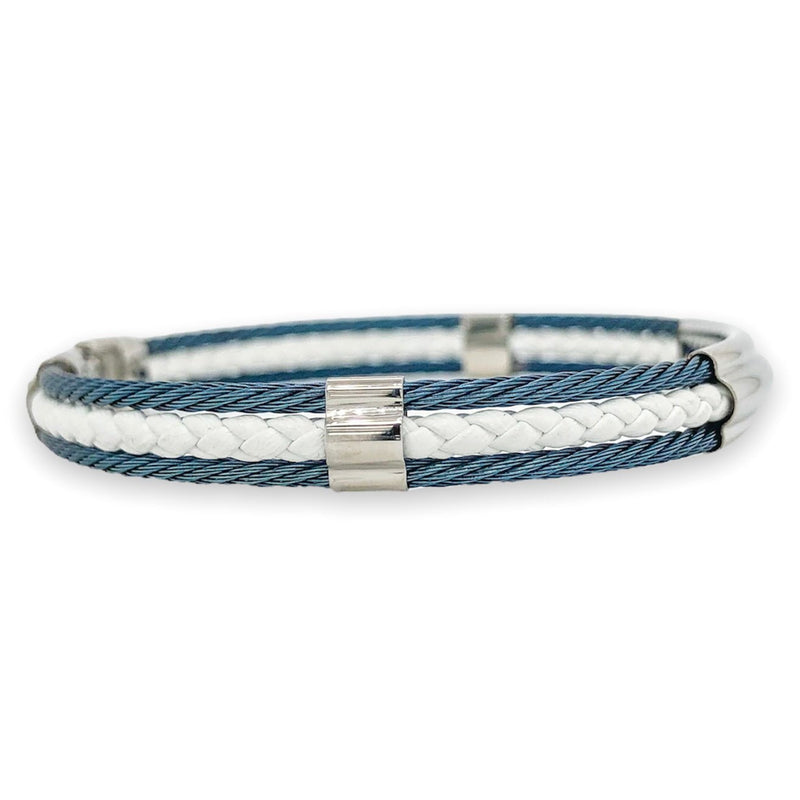 STST Blue & White Leather Cable Bracelet - Walter Bauman Jewelers