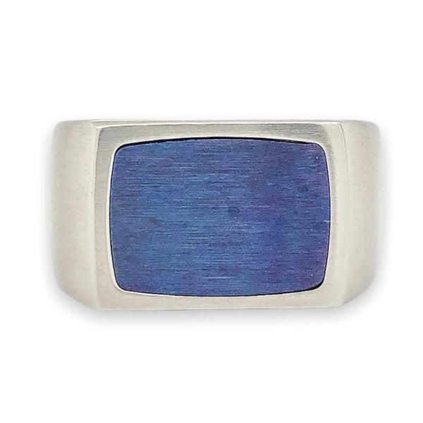 STST Brushed Blue Titanium Signet Ring - Walter Bauman Jewelers