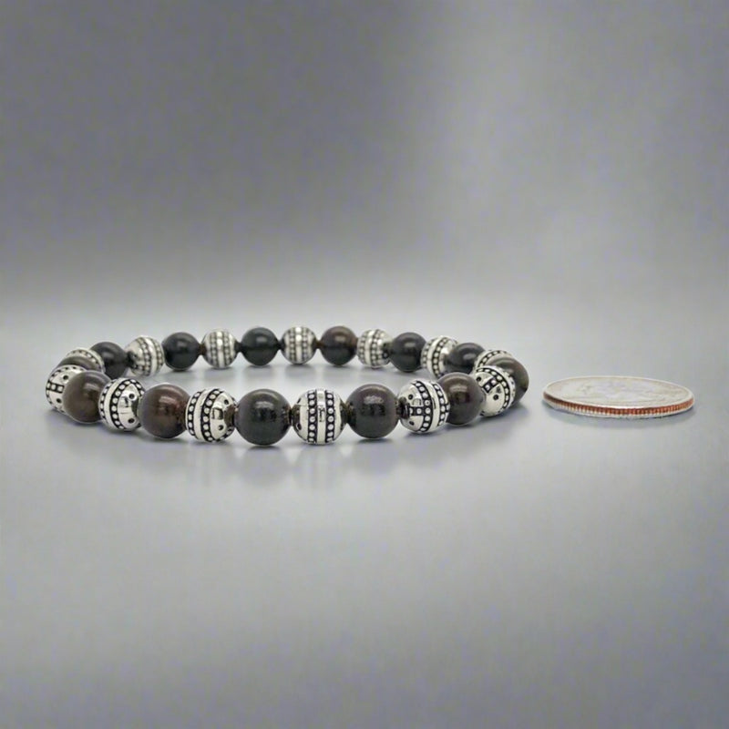 STST & Ebony Stretch Beaded Bracelet - Walter Bauman Jewelers