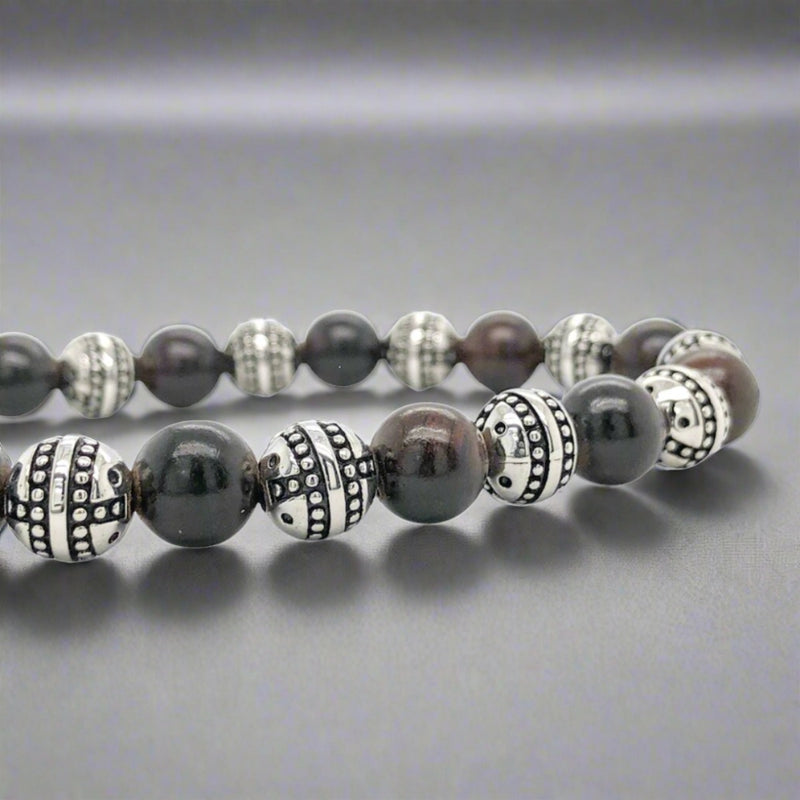 STST & Ebony Stretch Beaded Bracelet - Walter Bauman Jewelers