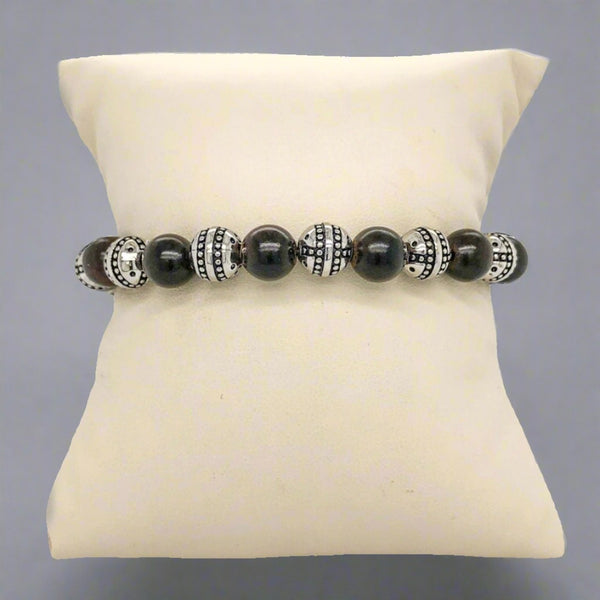 STST & Ebony Stretch Beaded Bracelet - Walter Bauman Jewelers