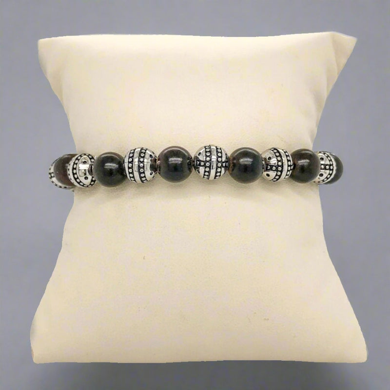 STST & Ebony Stretch Beaded Bracelet - Walter Bauman Jewelers