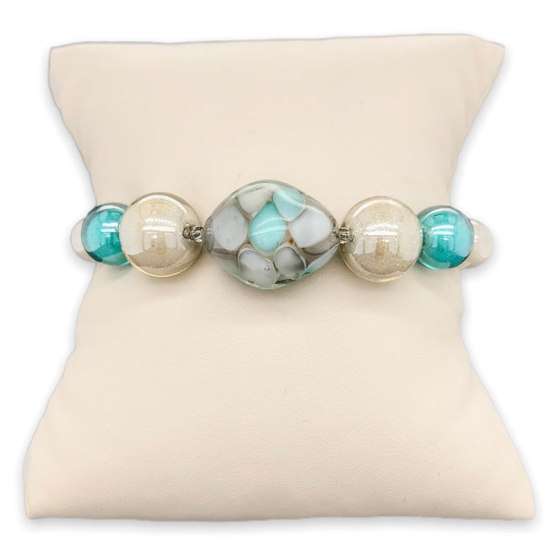 STST Grey & Teal Murano Glass Beaded Bracelet - Walter Bauman Jewelers
