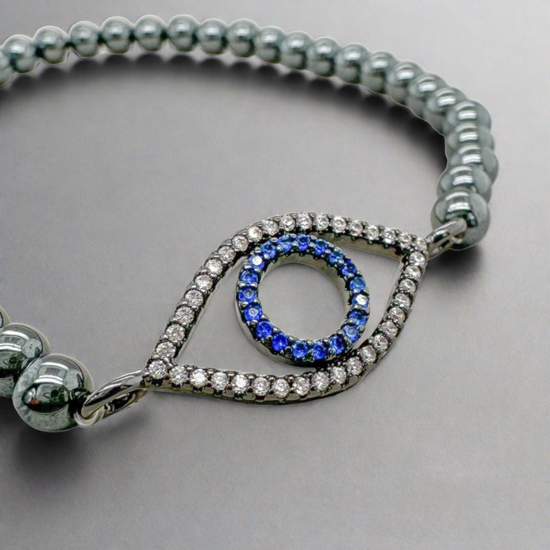 STST Gunmetal Stretch 4mm Beaded Bracelet with CZ Clasp - Walter Bauman Jewelers