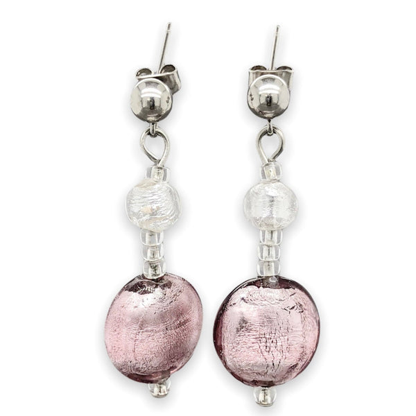 STST Lavender Murano Glass Drop Earrings - Walter Bauman Jewelers