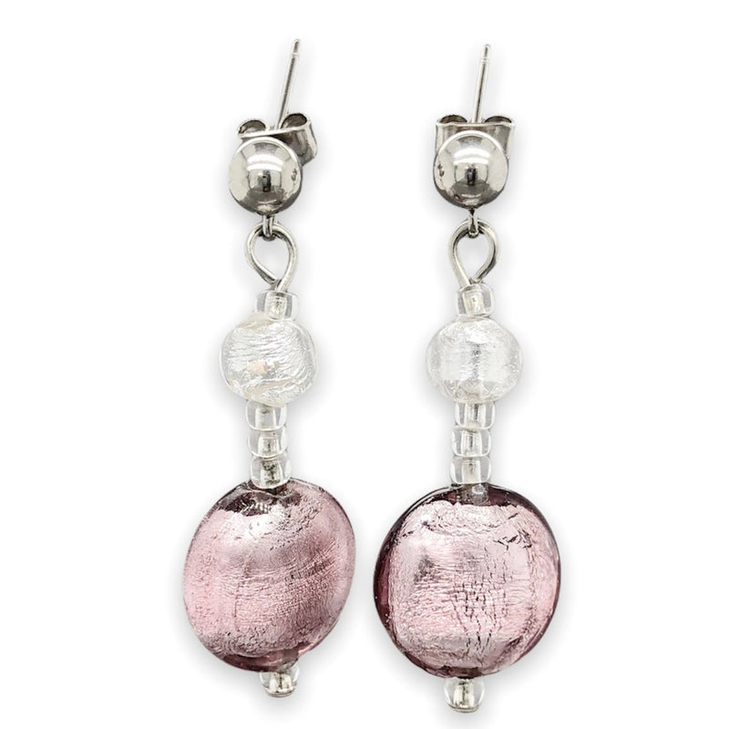 STST Lavender Murano Glass Drop Earrings - Walter Bauman Jewelers