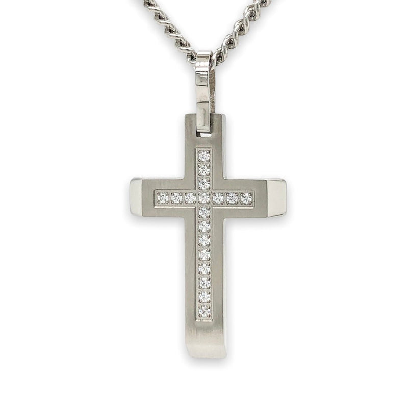 STST Matte CZ Cross Men’s Pendant - Walter Bauman Jewelers