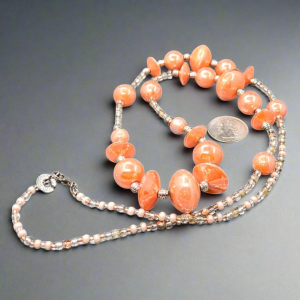STST Peach Murano Glass 34” Beaded Necklace - Walter Bauman Jewelers