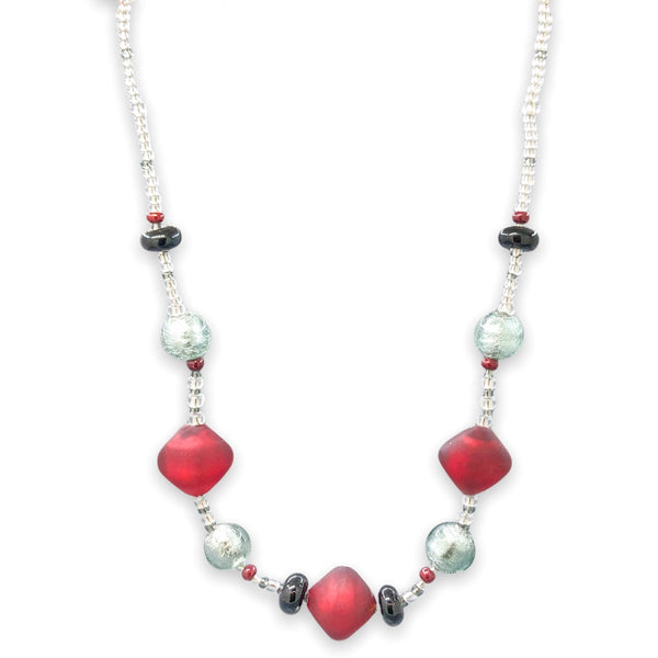 STST Red, Blue, & Black Murano Glass Bead Necklace - Walter Bauman Jewelers
