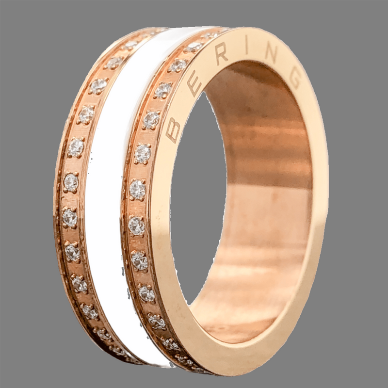 STST RGP Swarovski CZ & White Ceramic Ring Set - Walter Bauman Jewelers