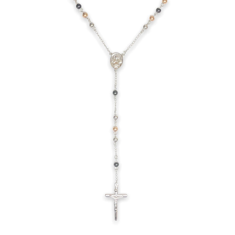 STST Silver, Gold, & Black 30” Rosary Necklace - Walter Bauman Jewelers