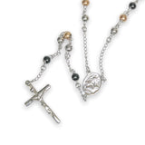 STST Silver, Gold, & Black 30” Rosary Necklace - Walter Bauman Jewelers