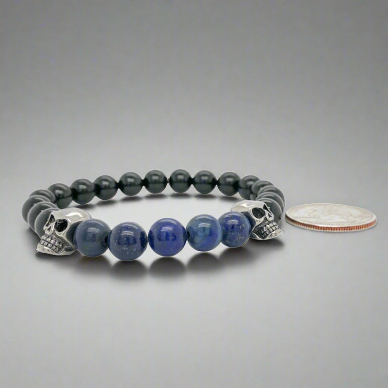 STST Skull, Onyx & Lapis Stretch Beaded Bracelet - Walter Bauman Jewelers