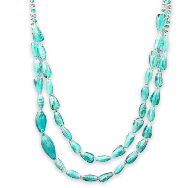 STST Teal Murano Glass Nested Double Strand Beaded Necklace - Walter Bauman Jewelers