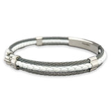STST White Leather Cable Bracelet - Walter Bauman Jewelers