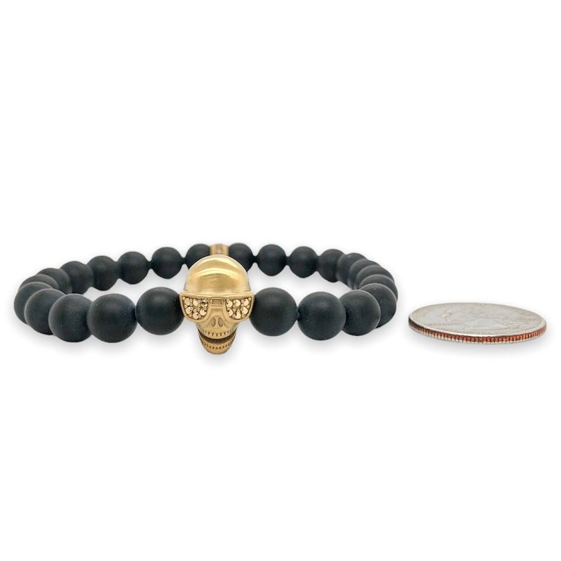 STST YGP CZ Skull & Onyx Stretch Bead Bracelet - Walter Bauman Jewelers