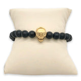 STST YGP CZ Skull & Onyx Stretch Bead Bracelet - Walter Bauman Jewelers