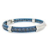 STST YGP Navy 3-Row Cable & Leather Bracelet - Walter Bauman Jewelers