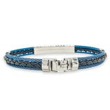 STST YGP Navy 3-Row Cable & Leather Bracelet - Walter Bauman Jewelers