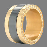 STST YGP Swarovski CZ & Black Ceramic Ring Set - Walter Bauman Jewelers