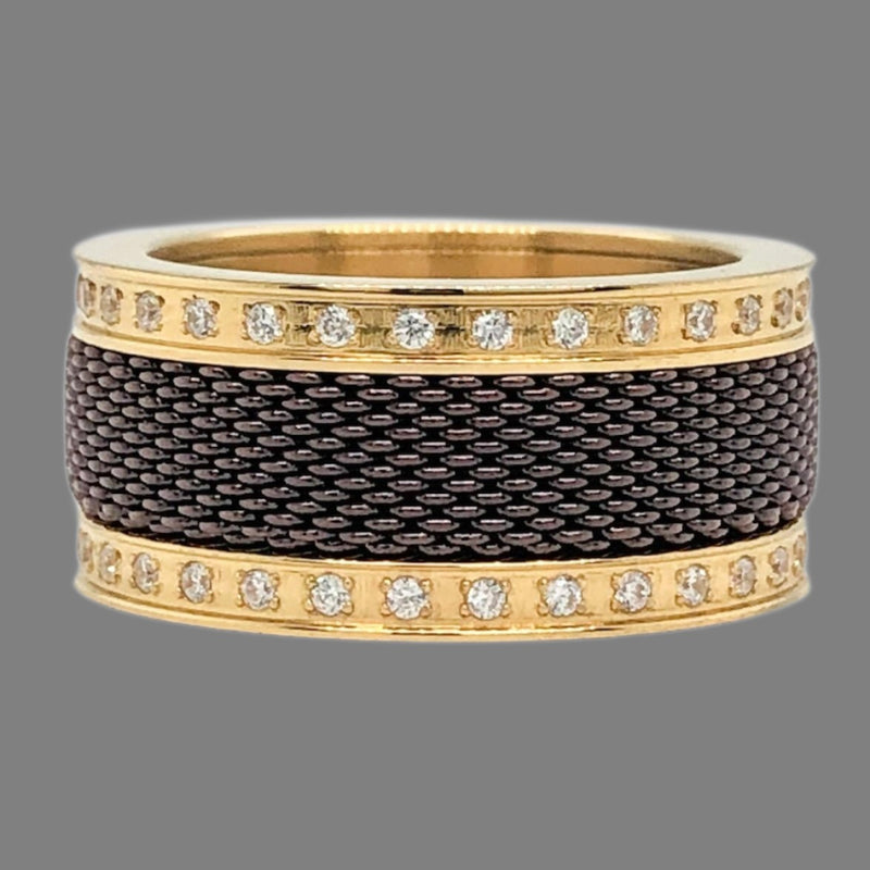 STST YGP Swarovski CZ & Brown Mesh Ring Set - Walter Bauman Jewelers