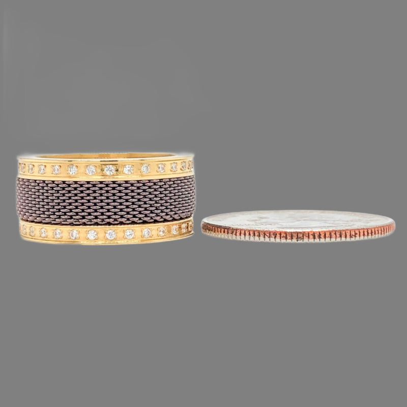 STST YGP Swarovski CZ & Brown Mesh Ring Set - Walter Bauman Jewelers
