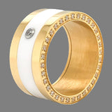 STST YGP Swarovski CZ & White Ceramic CZ Ring Set - Walter Bauman Jewelers